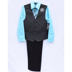 BOYS Aqua Blue, Grey & Black 4 Piece Suit Size 10